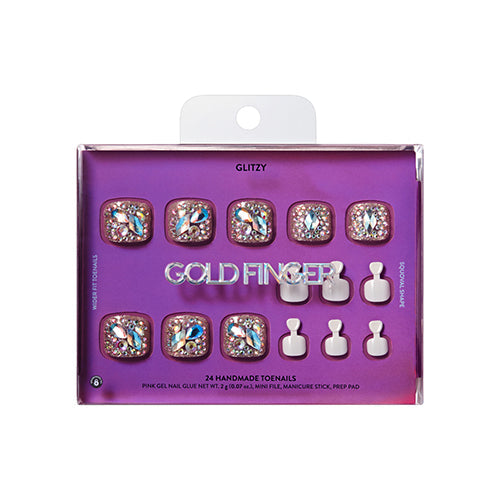 Gold Finger Glitzy Handmade Toenails 28 Nails