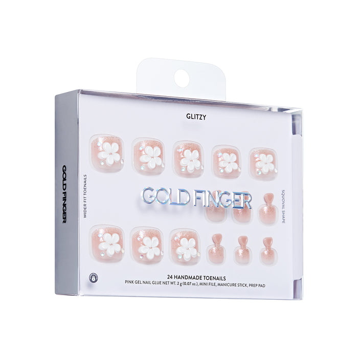 Gold Finger Glitzy Handmade Toenails 28 Nails