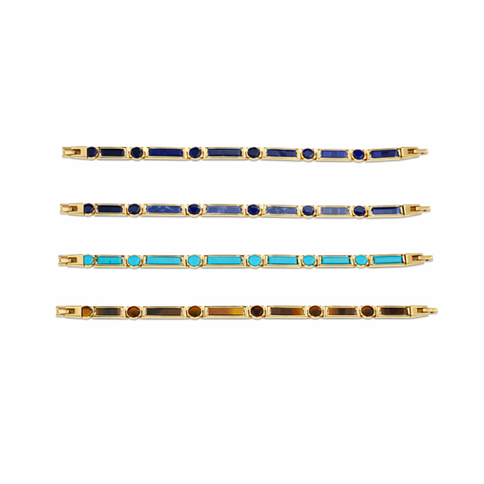 Gold Stainless Steel Gemstone Link Bracelets – 7mm Width, Adjustable 19–22cm Length