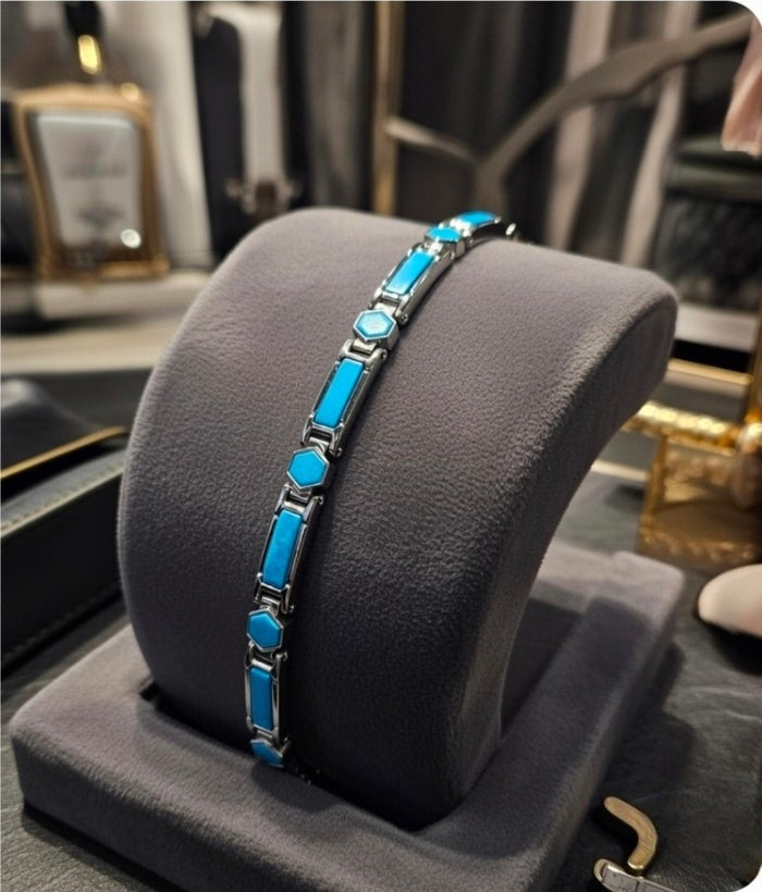 Gold Stainless Steel Gemstone Link Bracelets – 7mm Width, Adjustable 19–22cm Length
