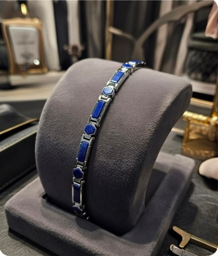 Gold Stainless Steel Gemstone Link Bracelets – 7mm Width, Adjustable 19–22cm Length