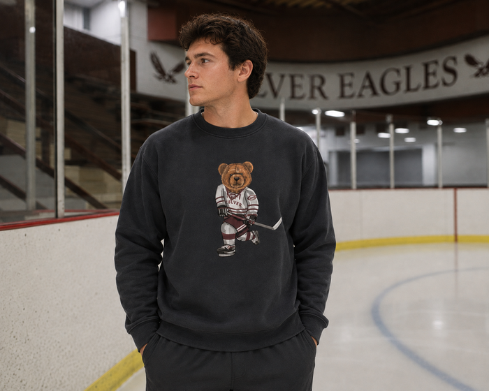 Hockey Bear Crew Dog Crewneck - Charcoal