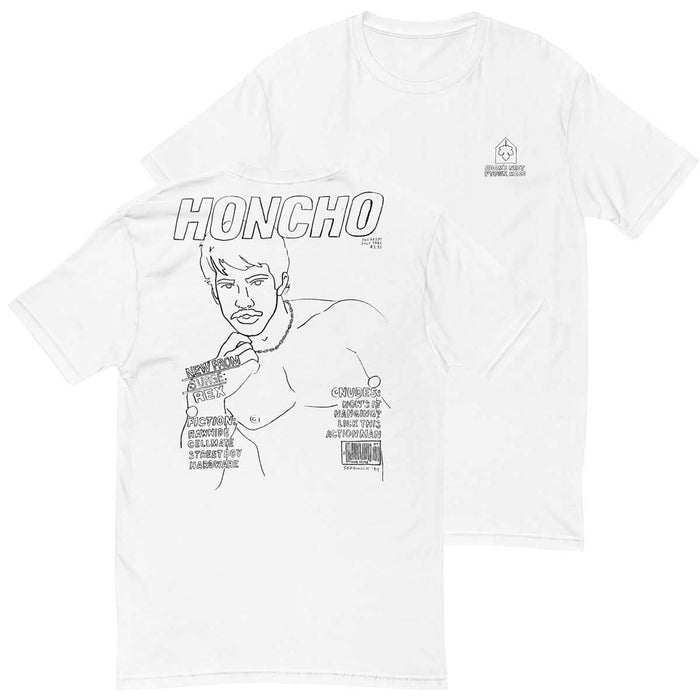 honcho black male drawing on white t-shirt