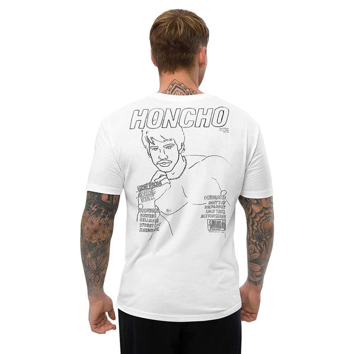 honcho black male drawing on white t-shirt on man