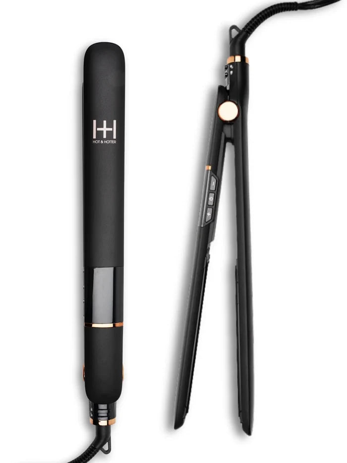 Hot & Hotter Extra Long Ceramic Digital Flat Iron 1in, Black