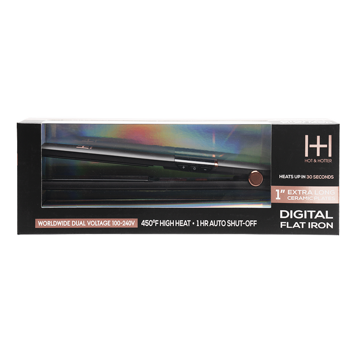 Hot & Hotter Extra Long Ceramic Digital Flat Iron 1in, Black