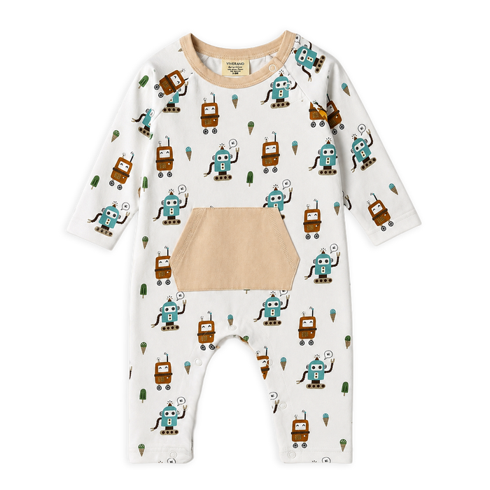 ice cream robots kangaroo pocket baby jumpsuit made of organic jersey