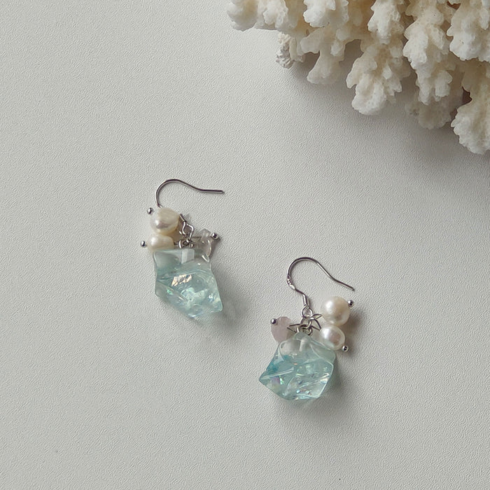 Icy Blue Ocean Freshwater Pearl Earrings 1pair