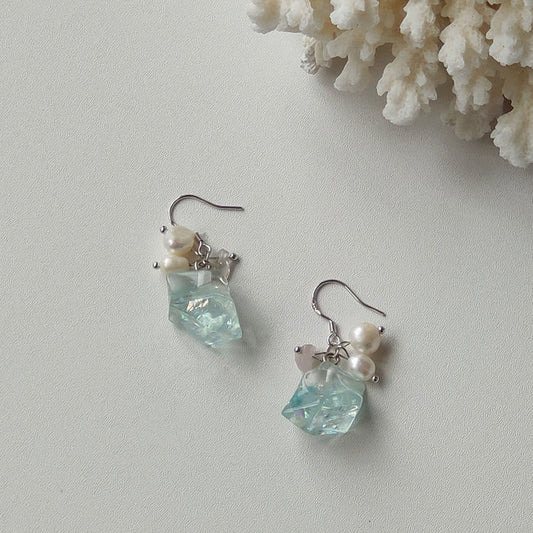 Icy Blue Ocean Freshwater Pearl Earrings 1pair