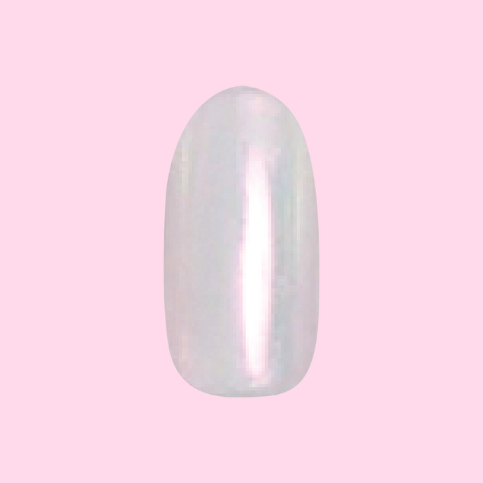 Iridescent Shimmer - Press-On | Medium | Oval showing single medium oval false nail with iridescent shimmer on pink background