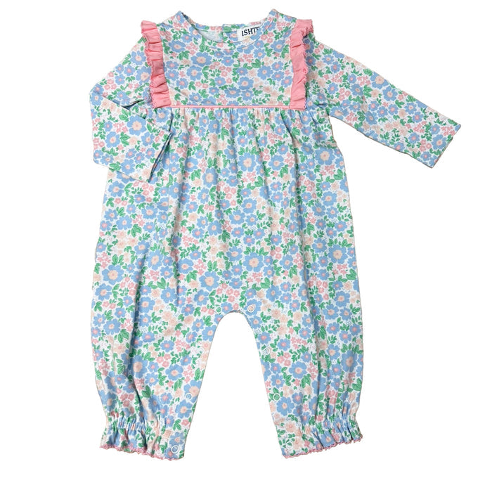 Ishtex Floral Girls Romper-Blue/Pink