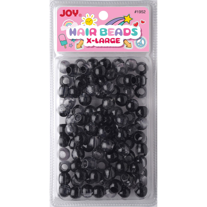 Joy Round Hair Beads X-Large, 100 Count, Two Tone Dark Vivid Black
