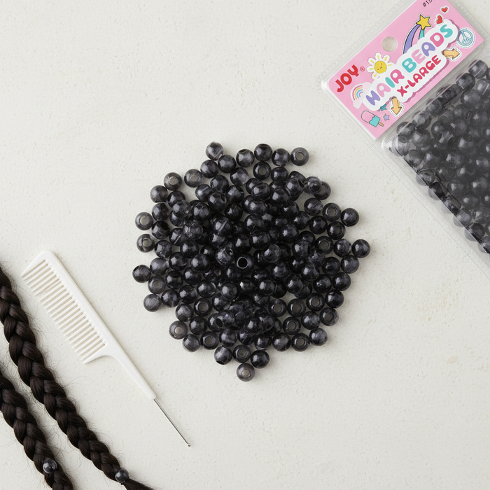 Joy Round Hair Beads X-Large, 100 Count, Two Tone Dark Vivid Black