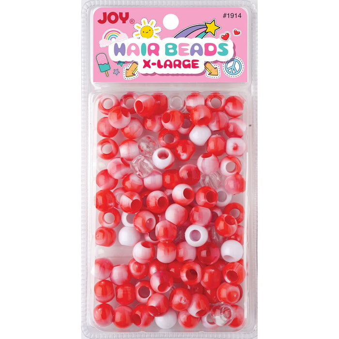 Joy Round Hair Beads X-Large, Red Two Tone Mix