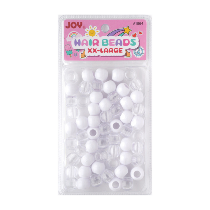 Joy Round Hair Beads XX-Large, 60 Count, White, Clear