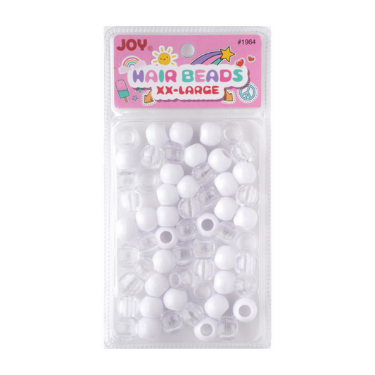 Joy Round Hair Beads XX-Large, 60 Count, White, Clear
