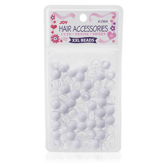 Joy Round Hair Beads XX-Large, 60 Count, White, Clear