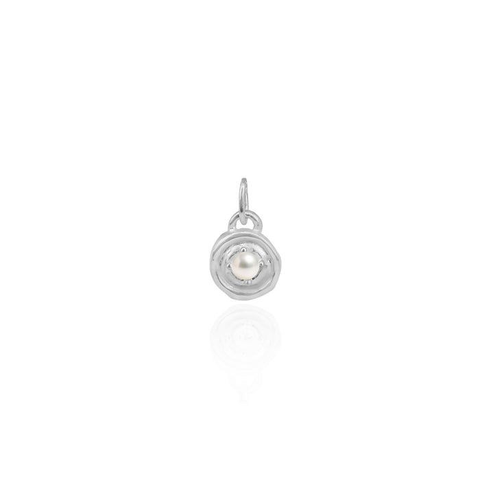 Silver pendant with a pearl on a white background