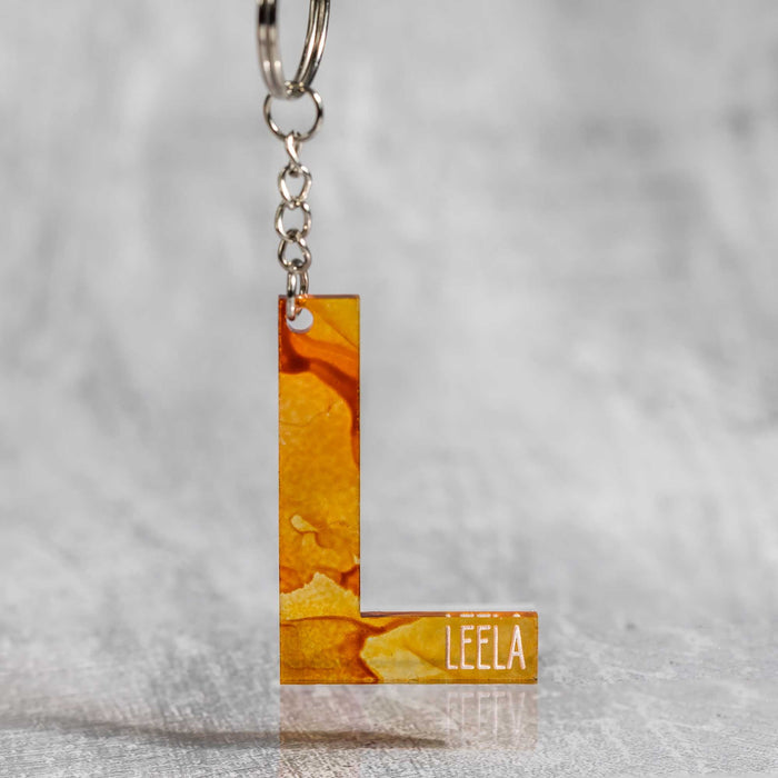 Alcohol Ink Personalized Keychains - Purple Alcohol Ink Colorway Letter L - Collaboration of West Meadow Creative and LeeMo Designs in Bend, Oregon
