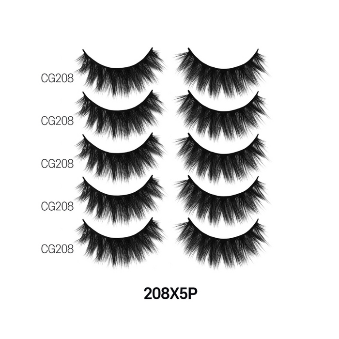 LAFLARE 3D cashmere eyelashes value pack CG208 five pairs wispy dramatic black lashes for full volume