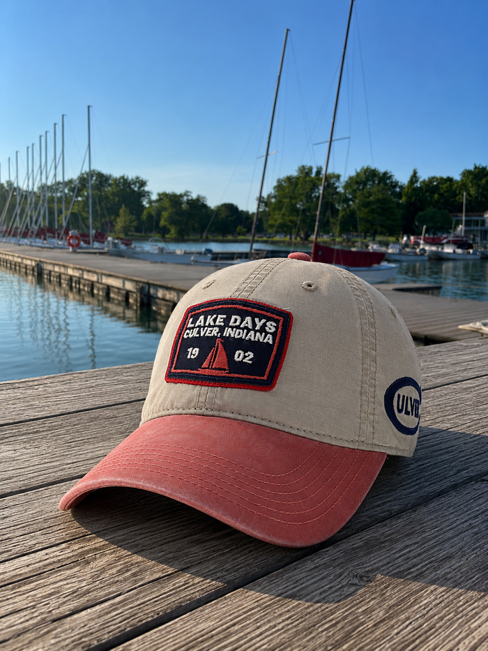 Lake Days Terra Twill Adjustable Hat - Khaki & Red