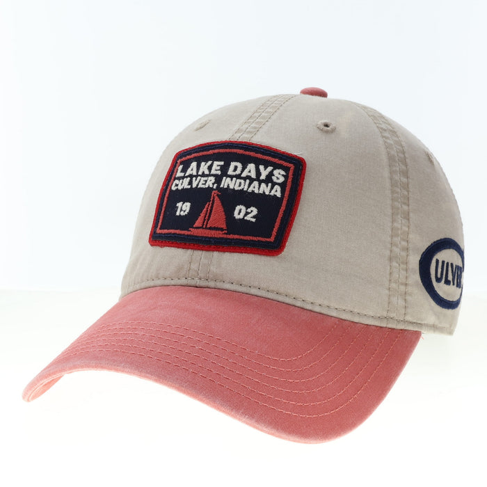 Lake Days Terra Twill Adjustable Hat - Khaki & Red