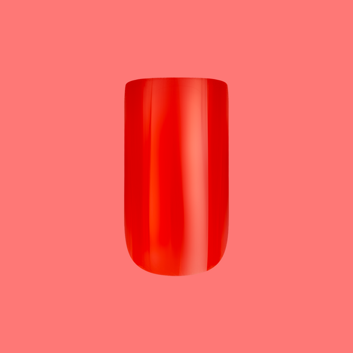 Lava - Press-On | Medium | Square single false nail in bright spicy orangey-red with glossy finish on coral background
