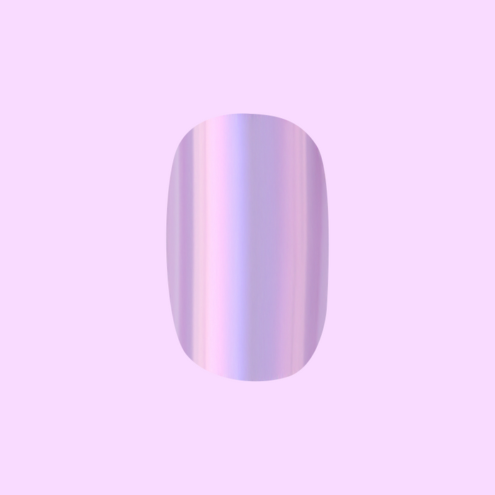 Lavender Chrome - Press-On | Short | Squoval showing a short squoval false nail with shiny lavender chrome finish