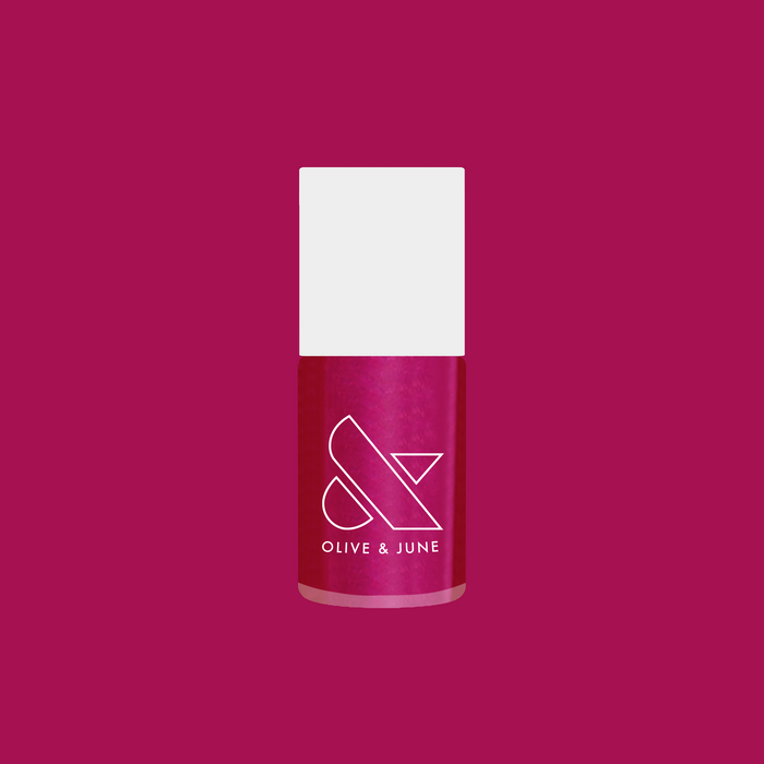 Lily Blooms by Olive and June shiny magenta gel polish bottle for quick dry at-home manicures and pedicures