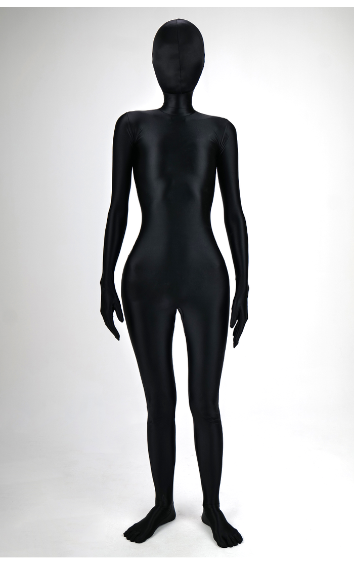Dark glossy high-shine full catsuit zentai by InTheMask by MOLIS, featuring a sleek, reflective finish and full-body coverage.