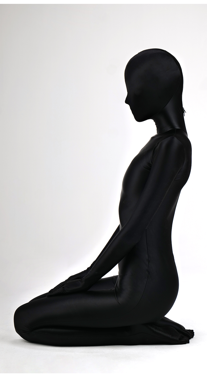 Dark glossy high-shine full catsuit zentai by InTheMask by MOLIS, featuring a sleek, form-fitting design with a smooth, reflective surface.