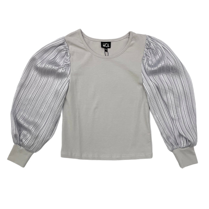 Little Olin Grey Textured Sleeve Top