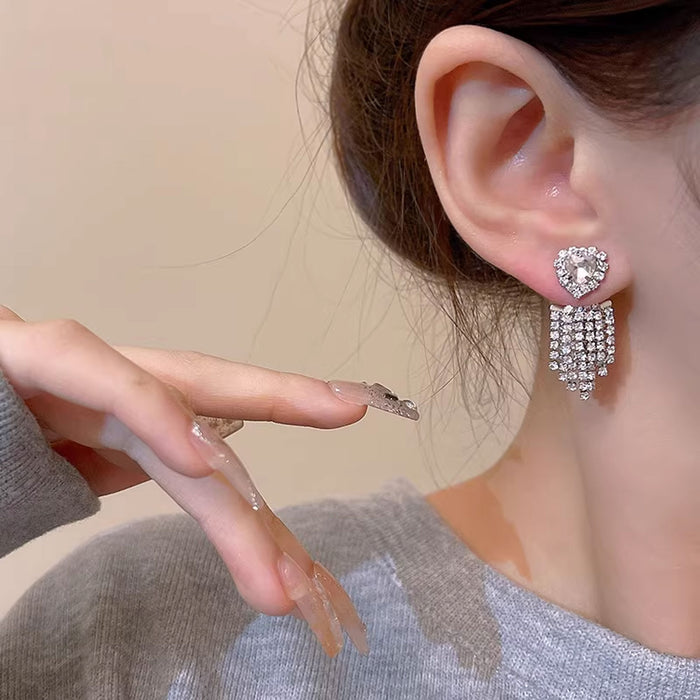 Long Tassel Heart-shaped Earrings 1pair
