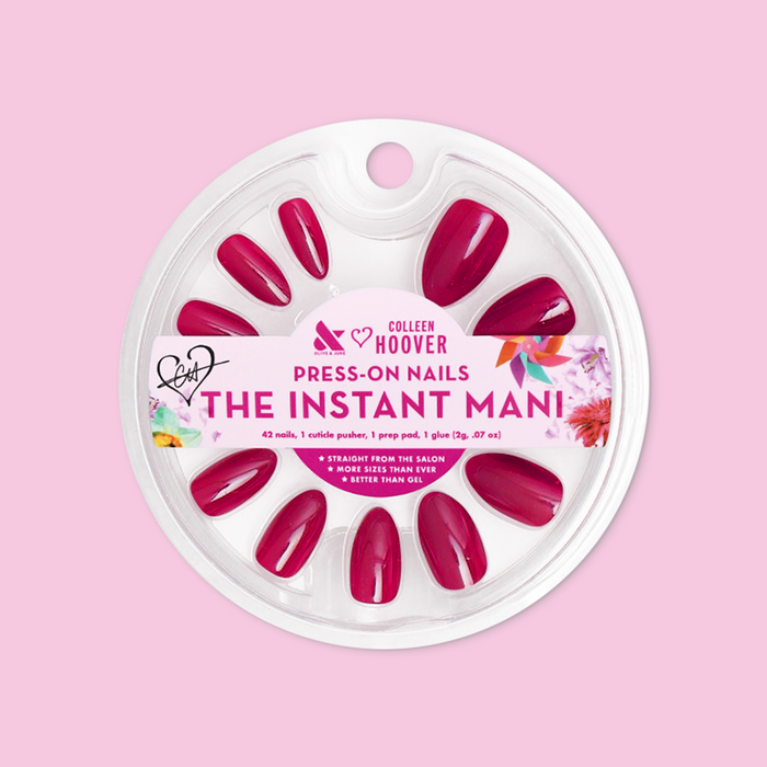 Magenta Chrome - Press-On | Medium | Almond showing deep magenta shiny chrome false nails in medium almond shape in packaging