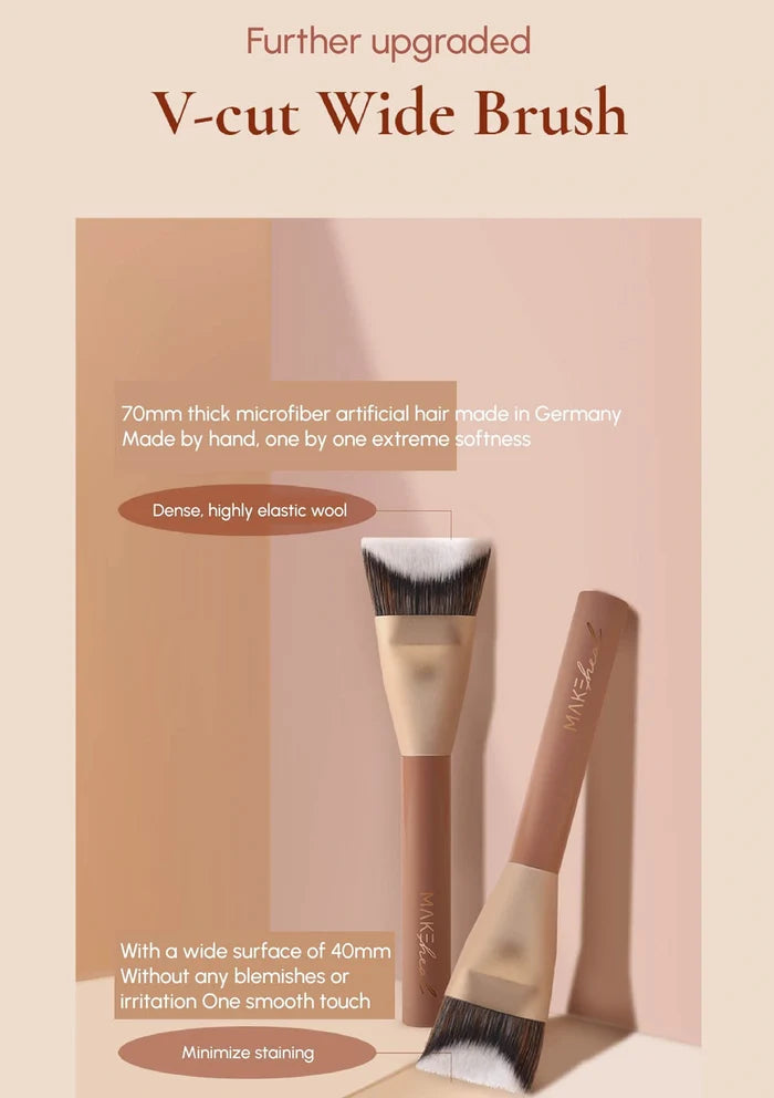 V-cut Wide Brush with text on a beige background