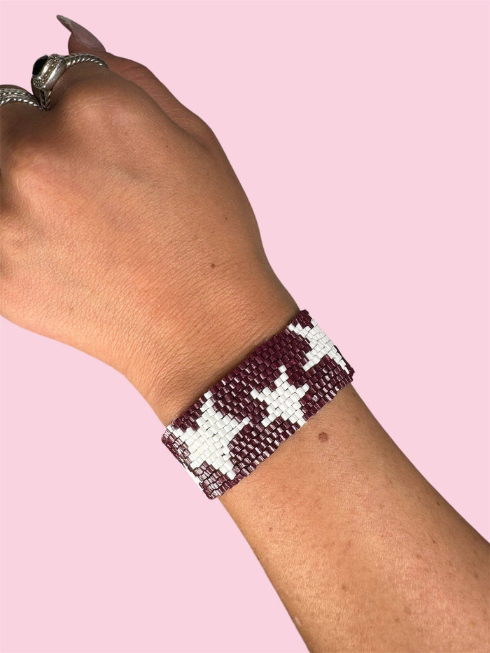 Maroon Star Adult Beaded Bracelet by Camel Threads featuring maroon beads and star-shaped accents for stylish wear.