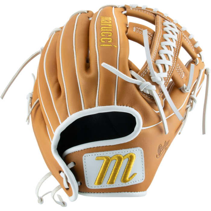 The Marucci Oxbow 44A5FP 11.75" Fastpitch Glove (MFGOX44A5FP-TF) features full-grain cowhide leather, a signature Marucci logo, and a durable braided post.