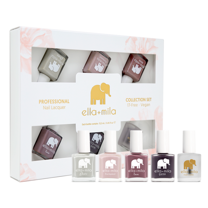 Mauve Skittle 5-pack mauve and purple nail polish set with top coat in its gift box – ella+mila