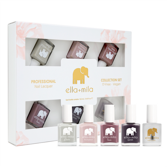 Mauve Skittle 5-pack mauve and purple nail polish set with top coat in its gift box – ella+mila