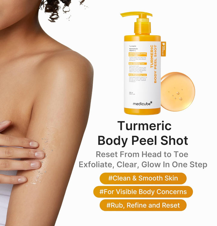 Medicube Kojic Acid Turmeric Body Peel Shot 280ml مقشر الجسم بالكركم وحمض الكوجيك من ميديكوب - Princess Cosmetics Qatar