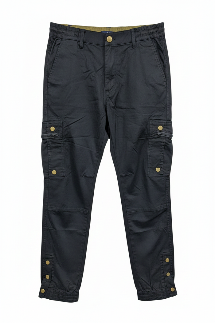 Men's black cargo pants - white background studio shot