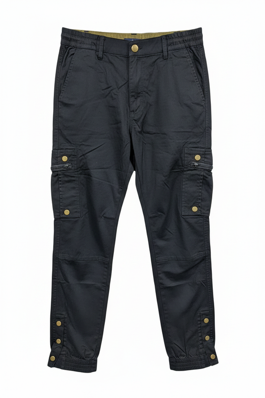 Men's black cargo pants - white background studio shot