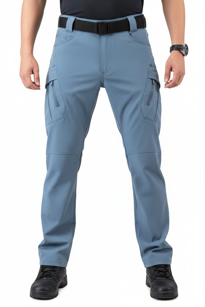 Men's Light Blue Tactical Cargo Pants - Full Length Front