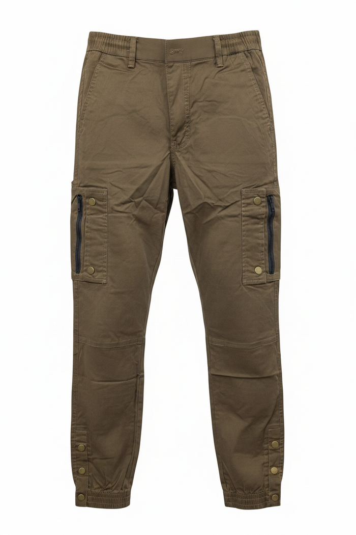 Men's olive brown cargo pants - white background studio shot