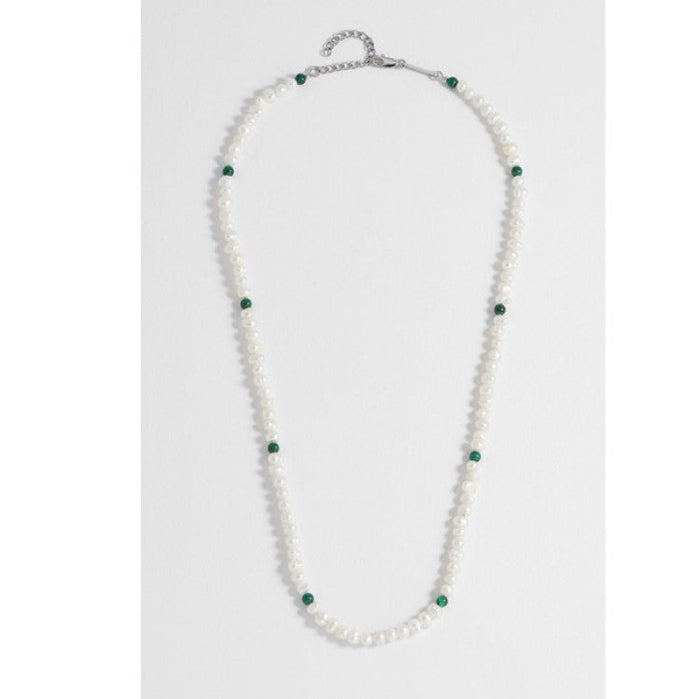 Men’s Pearl and Green Tiger Eye Gemstone Necklace
