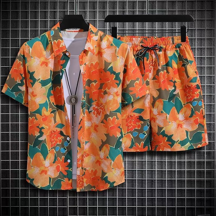 Men's Summer Beach Quick-dry 2-Piece Set — Floral Shirt & Shorts