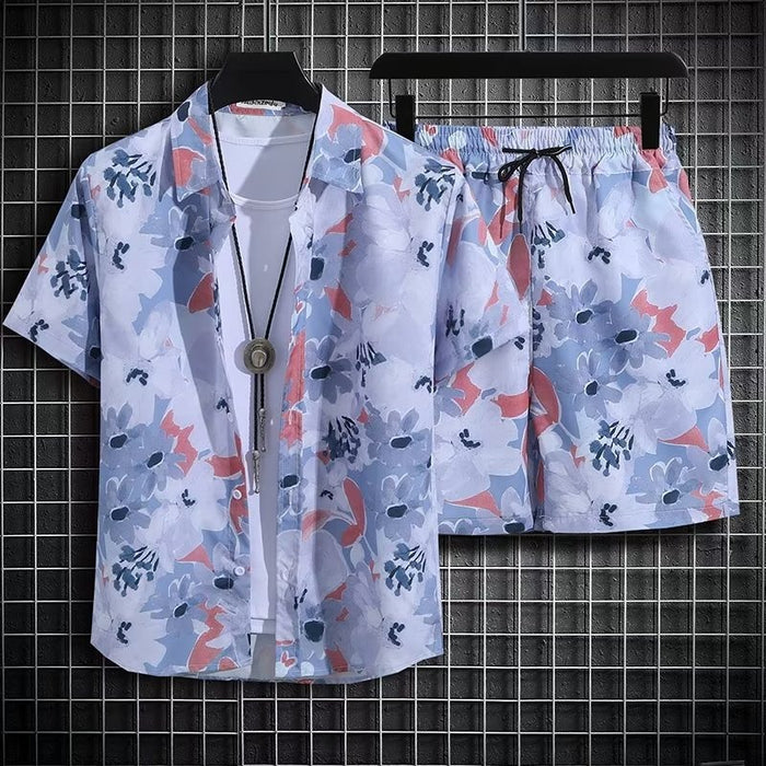 Men's Summer Beach Quick-dry 2-Piece Set — Floral Shirt & Shorts