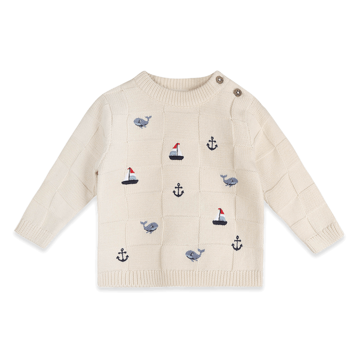 Miles Nautical Embroidered Baby Pullover, Organic Cotton