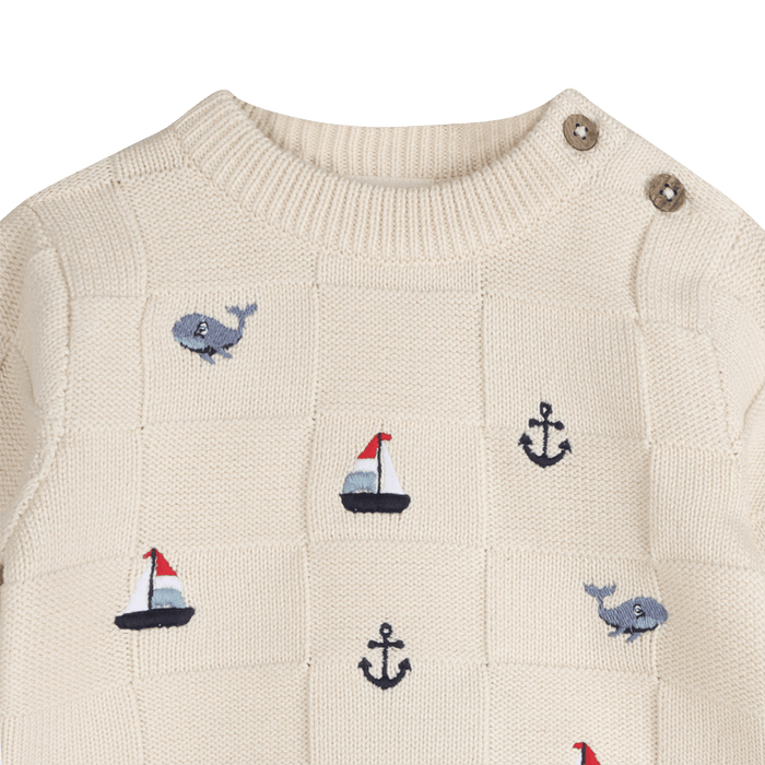 Organic Cotton Miles Nautical Embroidered Baby Pullover, Detail
