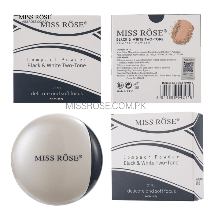 Miss Rose Black & White Two-Tone compact Powder | Miss Rose Com Pk | Official Store In Pakistan | 100% Authentic Makeup Products